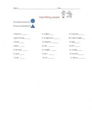 English worksheet: Physical and personal characteristics