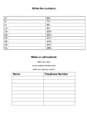 English Worksheet: Numbers and adressbook