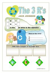 English Worksheet: Jack Johnson - The 3 Rs