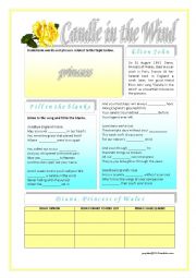 English worksheets: CANDLE IN THE WIND- ELTON JOHN worksheet for group B