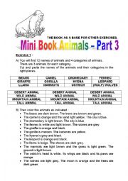 English Worksheet: mini book animals 3a - tall, mountain, desert and wild