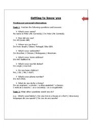 English worksheet: Getting to know you