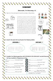 English Worksheet: How much and how many activities