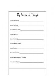 English worksheet: My Favourite Things