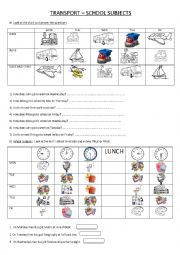 English Worksheet: Transport and schoolsubjects