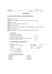 English worksheet: English test -  Countries and nationalities