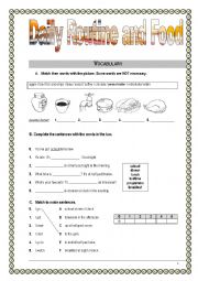 English Worksheet: Daily Rotine and Food