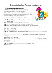 English Worksheet: Present simple and continuous