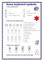 English Worksheet: Some Keyboard Symbols