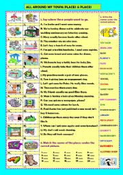 English Worksheet: All around my town: places & places (+ key)