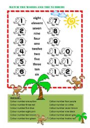 English Worksheet: Match the words and the numbers