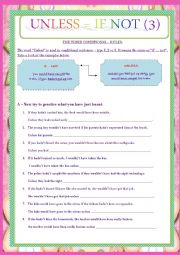 English Worksheet: IF NOT VS UNLESS - CONDITIONALS (TYPE 3)- RULES AND EXERCISES. 