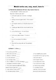 English Worksheet: Modal verbs can, may, must, have to