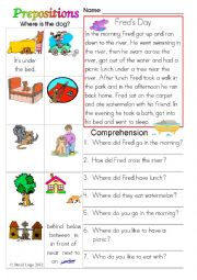 Prepositions: Fred´s Day in colour and grayscale