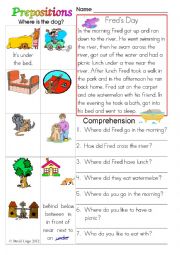 Prepositions: Freds Day in colour and grayscale