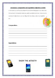 English worksheet:  Comparative and Superlative Adjectives Activity- Cellphones