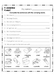 English Worksheet: Lets Camping **** (Camping Quiz)****