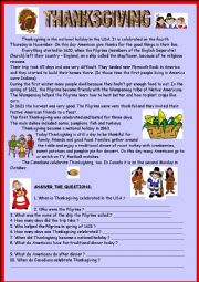 English Worksheet: Thanksgiving & KEY 