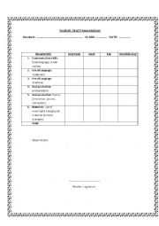 English Worksheet: Oral presentation : evaluation chart 