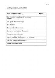 English worksheet: Getting to know each other