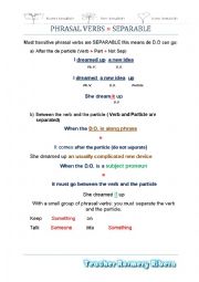 English Worksheet: Phrasal verbs-Separable-Unseparable