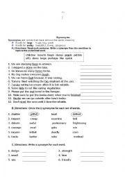 English Worksheet: Synonyms and antonyms