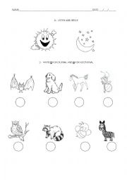 English worksheets: Listening: day, night, diurnal and nocturnal animals English worksheets: Listening: day, night, diurnal and nocturnal animals