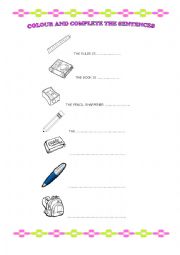 English worksheet: Colour and complete the sentences.
