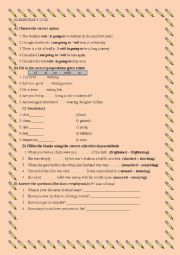 English Worksheet: an elementary quiz. tenses, adjective building, questions for self answers