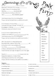 English Worksheet: Song: Learning to Fly - Pink Floyd and reading