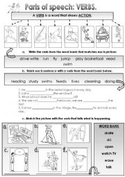 English Worksheet: #3 PARTS OF SPEECH, VERBS.