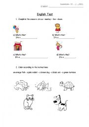 English worksheet: Test for kids