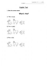 English worksheet: Test for kids 2