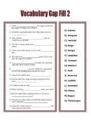 English Worksheet: Vocab List 2 Gap Fill