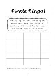 English Worksheet: Pirate Bingo (part 1 of 2)