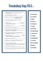 English Worksheet: Vocab List 3 Gap Fill