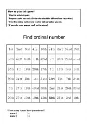 English Worksheet: Find ordinal numbers