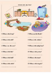 English Worksheet: toys and prepositions