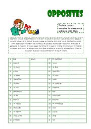 English Worksheet: Opposites