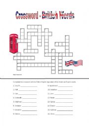 English Worksheet: British English  - Crosswords