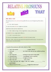 English Worksheet: relative pronouns