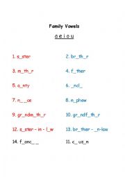 English worksheet: FAMILY VOWELS