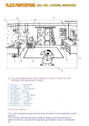 English Worksheet: prepositions (in, on, under, behind)