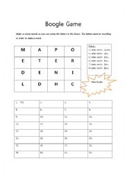 English Worksheet: Boogle Game 