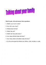 English worksheet: Talking about your family