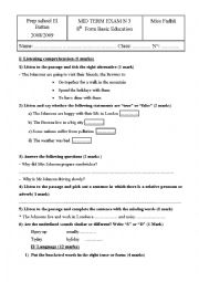 English Worksheet: mid term test n3 8th form