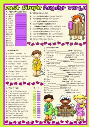 English Worksheet: Past Simple - Regular Verbs (b&w included)