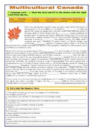 English Worksheet: MULTICULTURAL CANADA