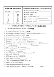 English Worksheet: Personal Pronouns - Object Form