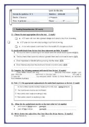 English Worksheet: end of term test 3 first form